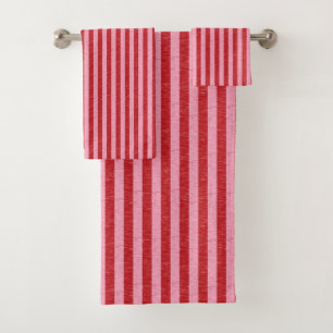 Red and Pink Stripes Bath Towel Set