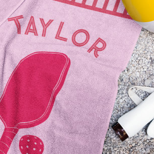 Red and Pink Stripes Pickleball Personalised Beach Towel