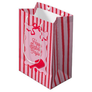 Red and Pink Stripes Pickleball Personalised Medium Gift Bag