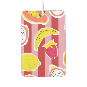 red and pink stripes with tropical fruit car air freshener
