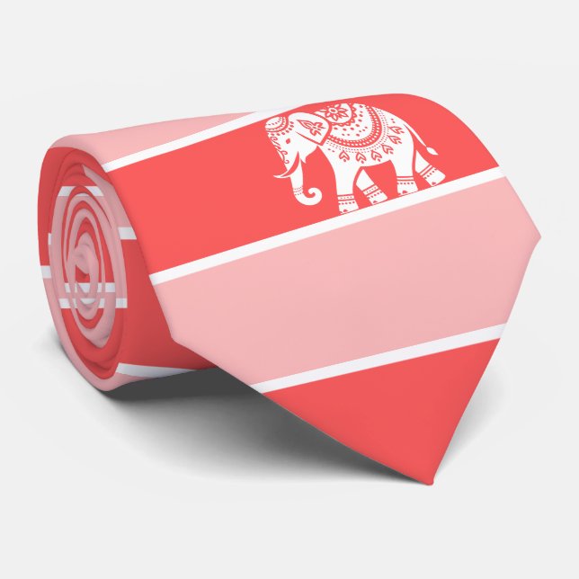 Red and pink stripes with white elephant tie (Rolled)