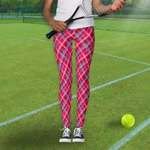 Red and Pink Tartan Plaid Patterned Leggings