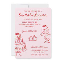 Red and pink themed bridal shower invitation