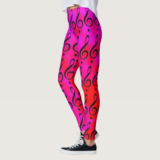 Red And Pink Tie Dye Music Clef Note, Leggings (Left)