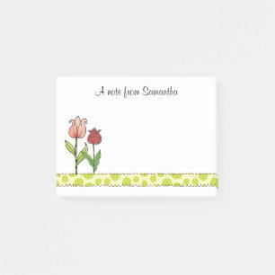 Red and Pink Tulips Floral Personalised Post-it Notes