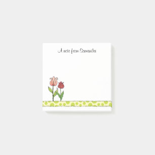 Red and Pink Tulips Personalised 3 x 3 Post-it Notes