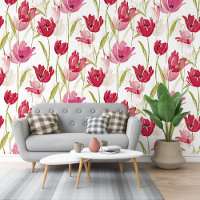 Red And Pink Tulips Watercolor Floral Art Pattern
