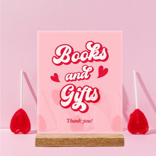 Red and Pink Valentine Baby Shower Books and Gifts Acrylic Sign