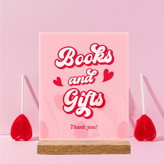 Red and Pink Valentine Baby Shower Books and Gifts Acrylic Sign (Creator Uploaded)