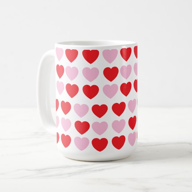 Red and Pink Valentines Day Hearts Coffee Mug (Front Left)