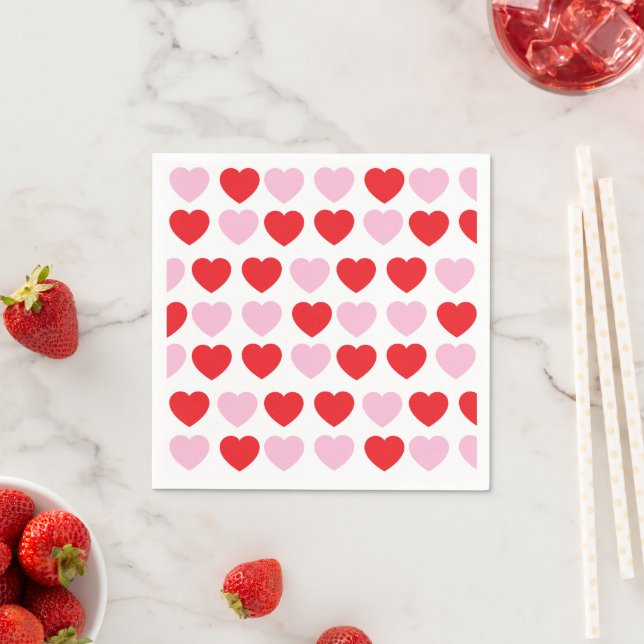 Red and Pink Valentines Day Hearts Napkin (Insitu)