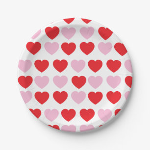 Red and Pink Valentines Day Hearts Paper Plate