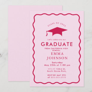 Red and Pink Vintage Elegant Graduation Party Invitation