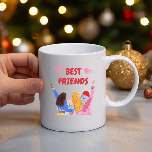 Red and Pink Watercolor Best Friends Mug (Creator Uploaded)
