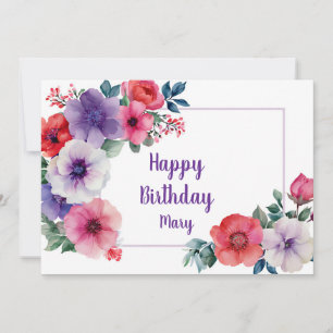 Red and Pink Watercolor Floral Personalised Card