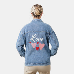 Red and Pink Watercolor Hearts Love Typography Denim Jacket