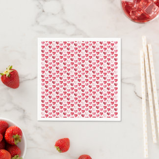 Red and Pink Watercolor Hearts Valentine Napkin