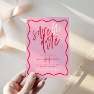 Red And Pink Wave Save The Date Invitation