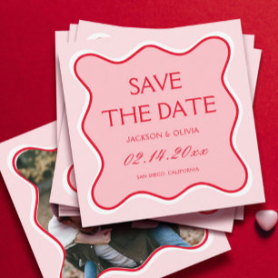 Red and Pink Wedding Save the Date Photo  Invitation