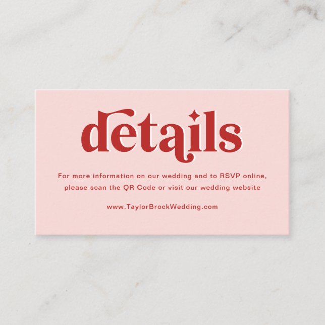 Red and Pink Wedding Website Enclosure Card (Front)