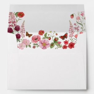 Red and Pink Wildflowers Berries Monogram Wedding Envelope