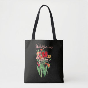 Red and Pink Wildflowers Text Tote Bag