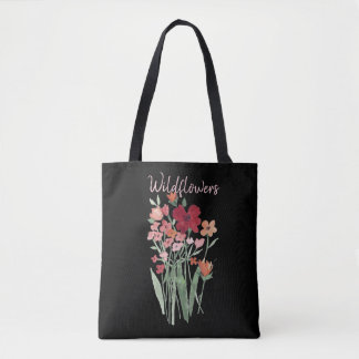 Red and Pink Wildflowers Text Tote Bag