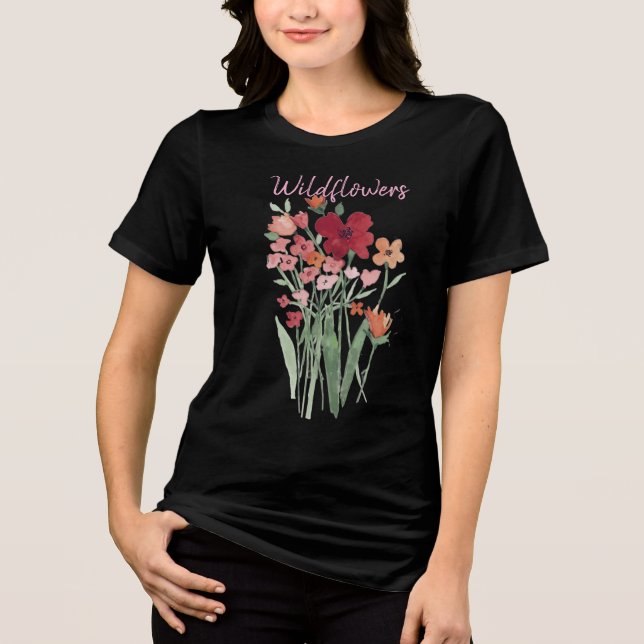 Red and Pink Wildflowers Text Tri-Blend Shirt (Front)