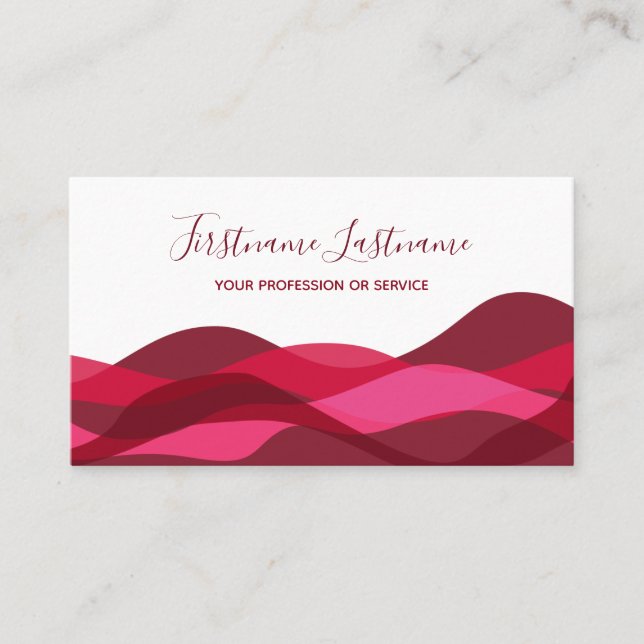 Red and purple abstract waves calligraphy business card (Front)