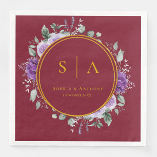Red and Purple Fall Floral Wedding Napkins