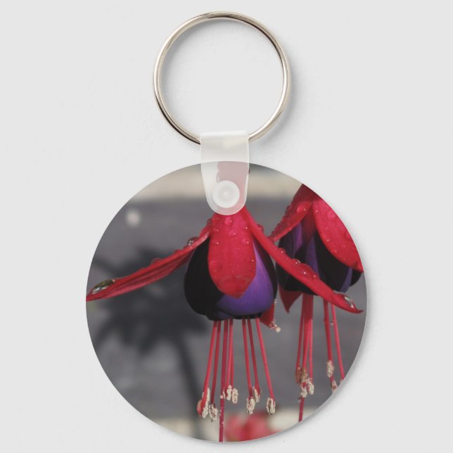 Red and purple Flower with raindrops Key Ring (Front)