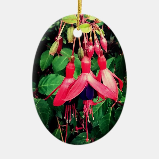 Red and purple flowers ceramic tree decoration (Front)