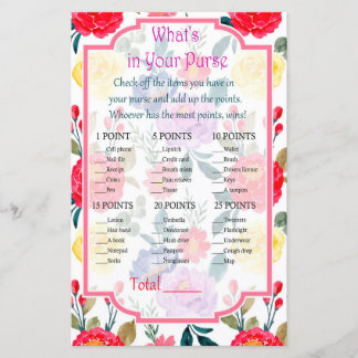 Red and Purple flowers What's in your purse game