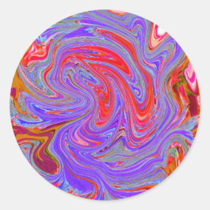 Red and Purple Groovy Abstract Retro Art Classic Round Sticker