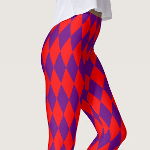 Red and Purple Harlequin Checkered Design  Leggings