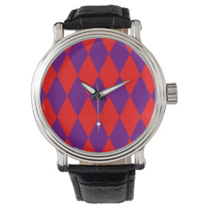 Red and Purple Harlequin Checkered Design Watch