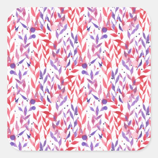 Red and Purple Palm Leaves Square Sticker (Front)