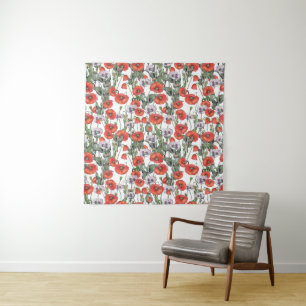 Red and Purple Poppies Pattern Tapestry