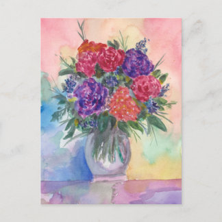Red and Purple Roses in Vase Postcard