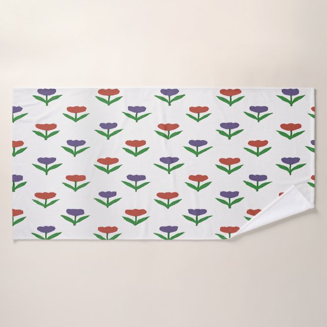 Red and Purple Tulip Bath Towel (Bath Towel)