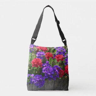 Red and Purple Verbena Flowers Crossbody Bag