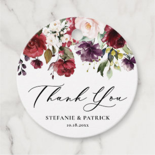Red and Purple Watercolor Floral Garland Thank You Favour Tags