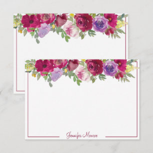Red and purple watercolor flowers personalised  card