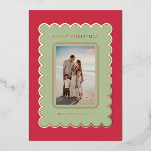 Red and Rose Gold Foil Scallop Christmas Card