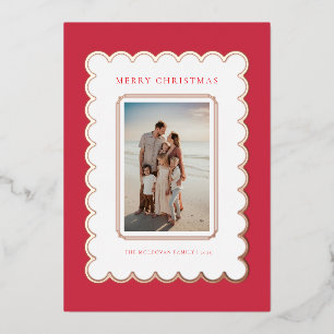 Red and Rose Gold Foil Scallop Christmas Card