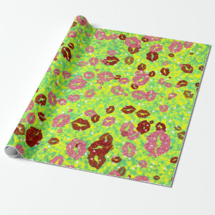 Red and rose kisses in green wrapping paper
