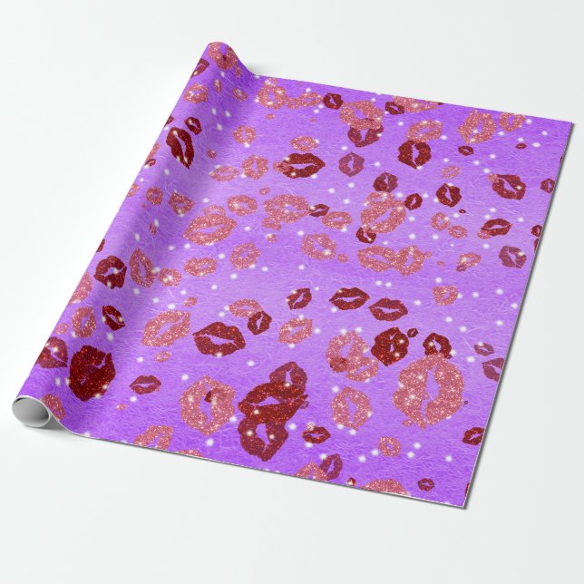 Red and rose kisses in purple 2 wrapping paper (Unrolled)