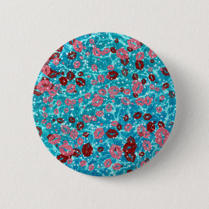 Red and rose kisses in the blue ocean 6 cm round badge