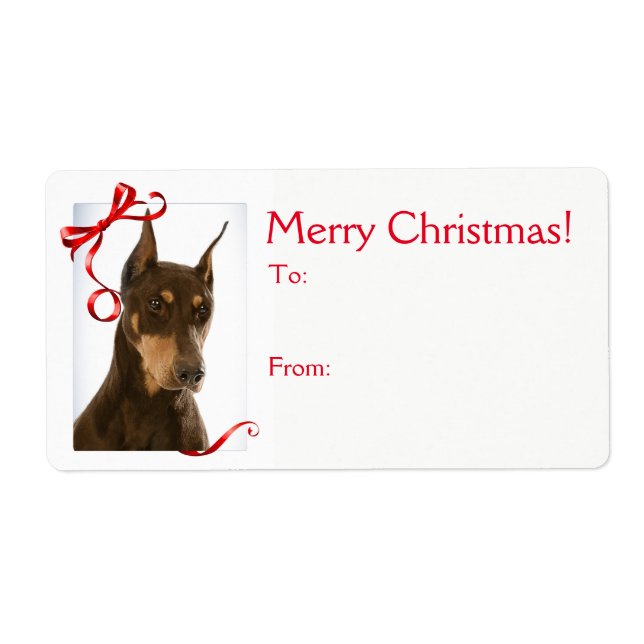 Red and Rust Doberman Christmas Gift Stickers (Front)
