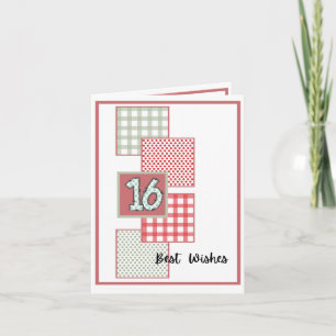 Red and Sage Dots and Gingham - 16th Birthday Card